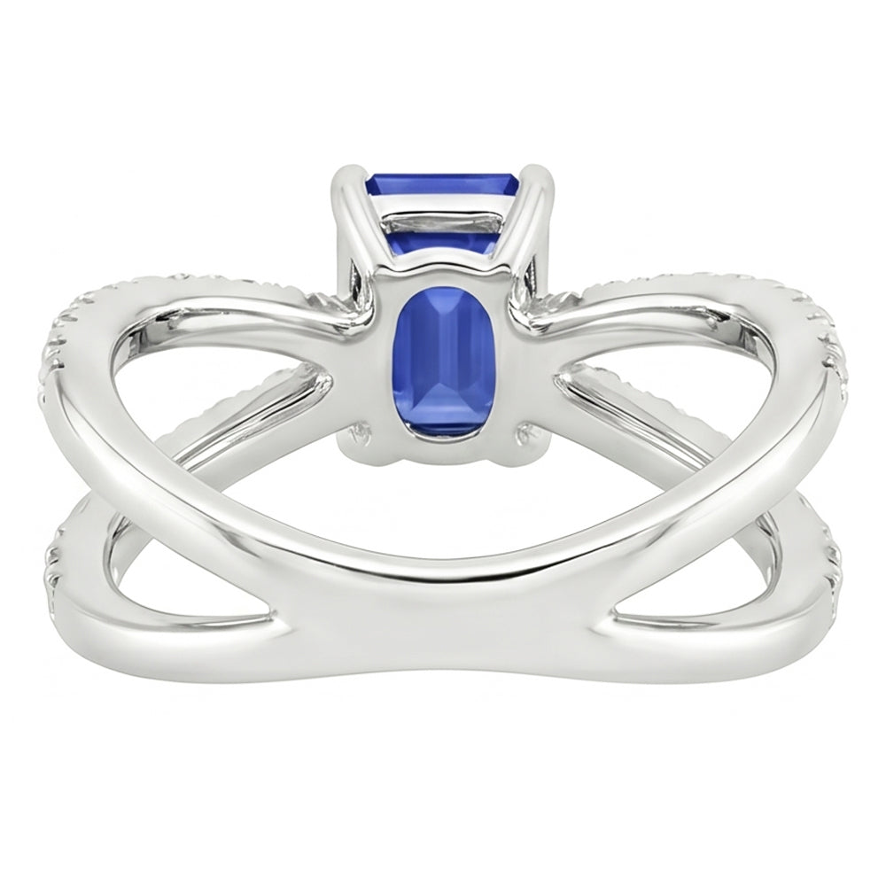 Verlobungsring mit geteiltem Schaft Blauer Saphir & Aus der Erde Abgebauter Natürlicher Diamant 4,25 Karat