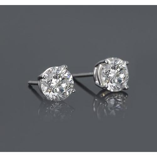 Vierstiftiger Rund Natürliche Diamant Ohrstecker 2 Karat