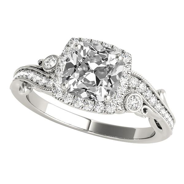 Vintage Stil Halo Kissen alter Bergmann Echt Diamantring 7.75 Karat Milgrain