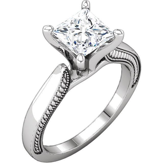 Vintage Style 2 Karat Prinzessin Echt DiamantSolitaire Ring Weißgold 14K