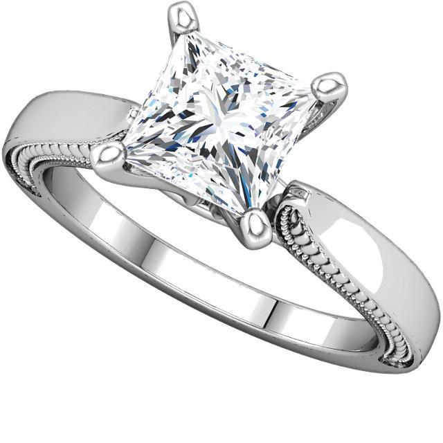 Vintage Style 2 Karat Prinzessin Echt DiamantSolitaire Ring Weißgold 14K