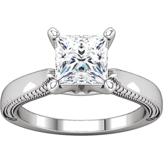 Vintage Style 2 Karat Prinzessin Echt DiamantSolitaire Ring Weißgold 14K