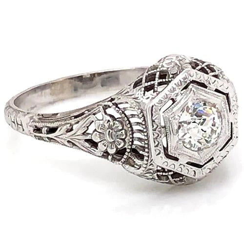 Vintage Style Echt Diamant Verlobungsring 1 Karat Filigran Weißgold 14K