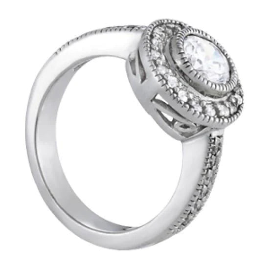 Vintage Style Halo Runden Echt DiamantVerlobungsring 1,50 Karat WG 14K