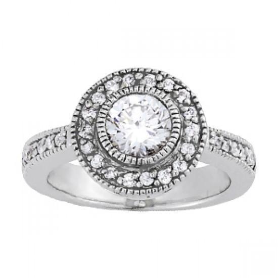 Vintage Style Halo Runden Echt DiamantVerlobungsring 1,50 Karat WG 14K