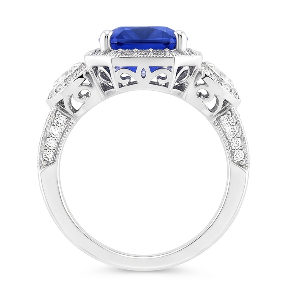 Vintage Style Natürlicher Diamant ( nicht im Labor gezüchtet ) Saphir Radiant Cut Ring 4,50 Karat Milgrain