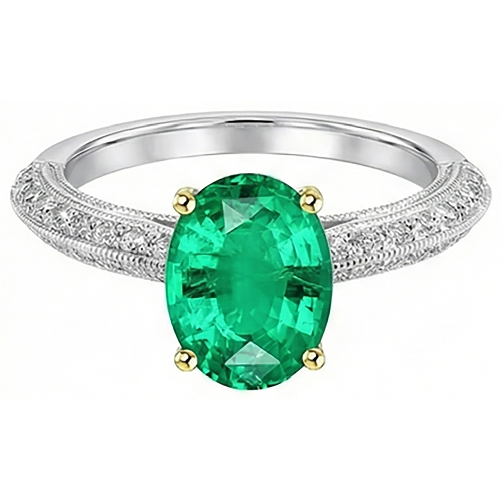 Edler Smaragd Edelstein-Ring 3,50-Karat 14 Karat Zweifarbig Gold – Draufsicht