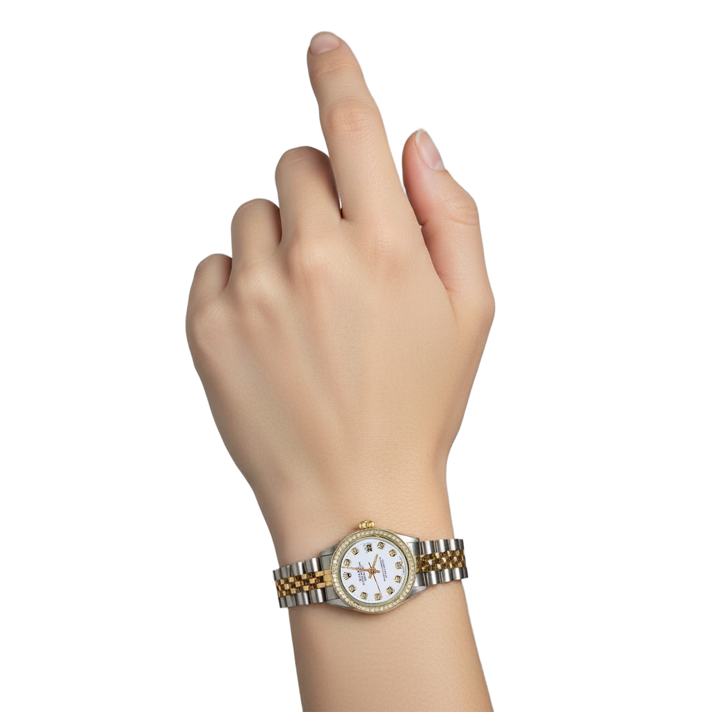 Weißes Zifferblatt, Lünette, Jubiläum-Edelstahl und goldene Rolex Datejust dame-Uhr P2