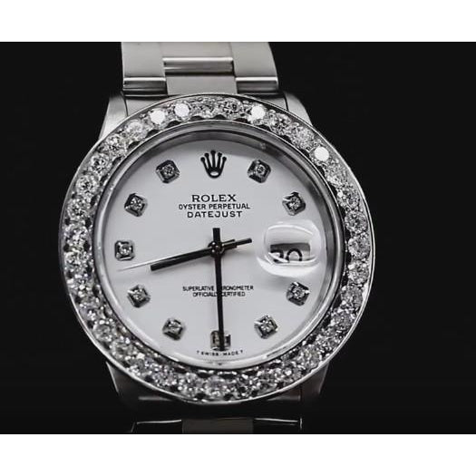 Weißes Zifferblatt, individuelle Rolex-DateJust-Uhr mit Diamanten und großer Lünette aus Edelstahl2