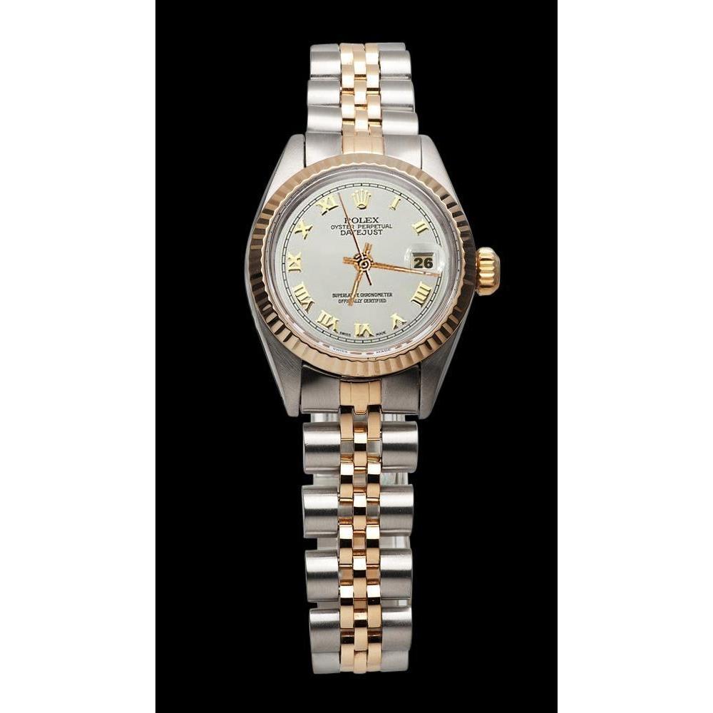 Weißes römisches Zifferblatt Rolex Datejust Damenuhr Oyster Perpetual