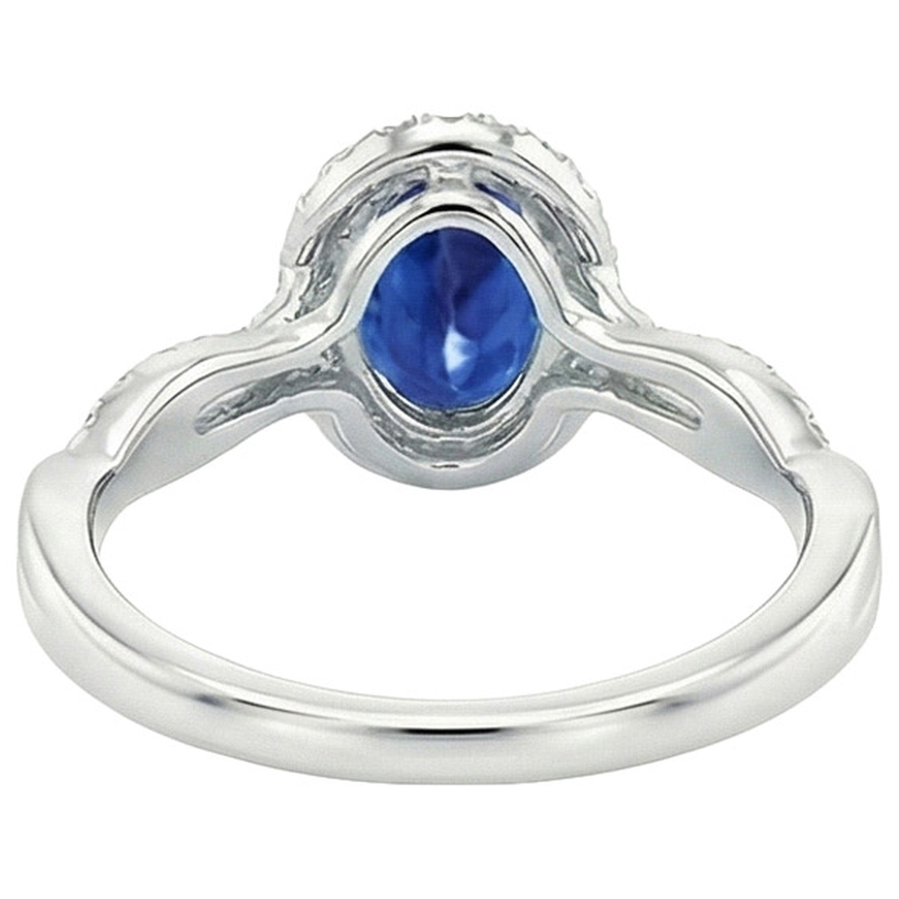 Weißer Aus der Erde Abgebauter Natürlicher Diamant Halo Ring Natürlicher blauer Saphir verdrehter Schaft 5 Karat