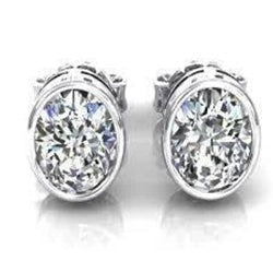 Weißgold 14K 2 Karat Lünette Set Runder Echt Aus der Erde Abgebauter Natürlicher Diamant Ohrstecker Damen Ohrring