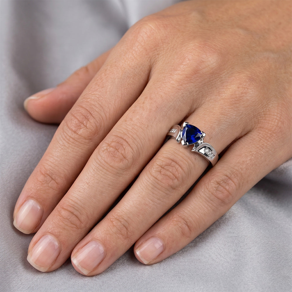 Weißgold 14K Ceylon Saphir 1.21 Karat Aus der Erde Abgebauter Natürlicher Diamanten Jubiläumsring