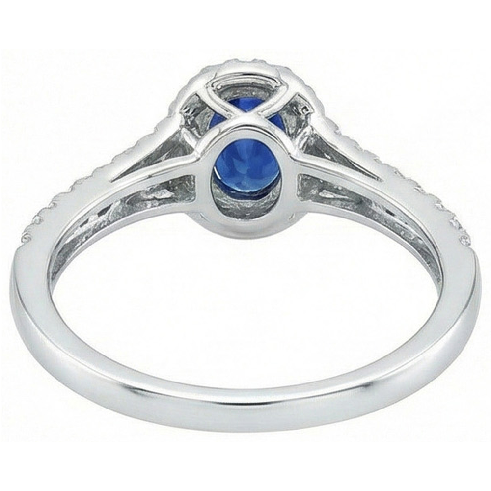 Weißgold 14K Ovaler Schnitt Ceylon Blauer Saphir 3 Karat Aus der Erde Abgebauter Natürlicher Diamantring