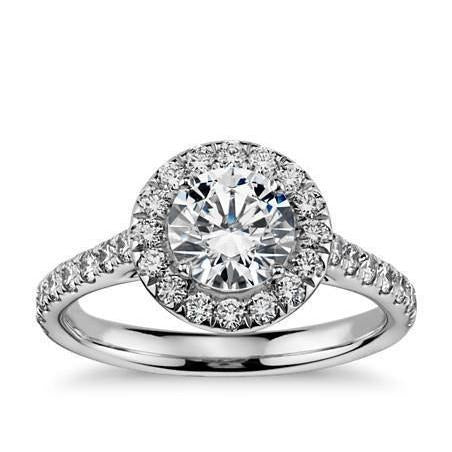 Weißgold 14K Solitär mit Akzenten Echt Aus der Erde Abgebauter Natürlicher Diamant Halo Ring 1.40 Karat