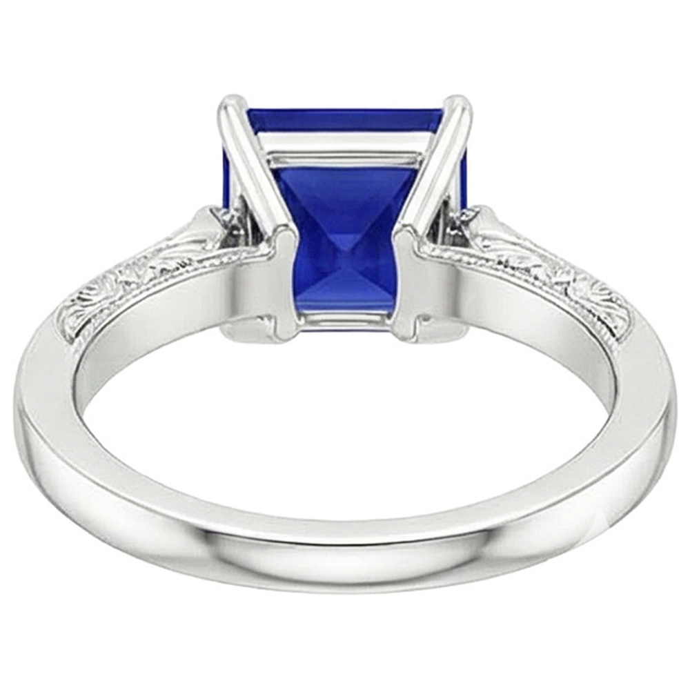 Weißgold 3 Steine Aus der Erde Abgebauter Natürlicher Diamant & Prinzessin Blauer Saphir Ring 5,25 Karat