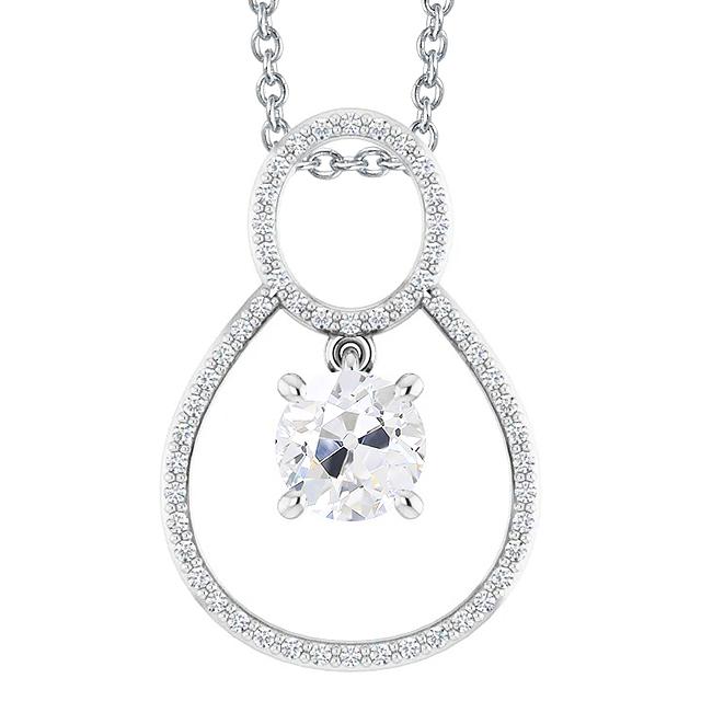 Weißgold Alter Bergmann Echt Diamant Anhänger mit Kette 3 Karat Krappen Set