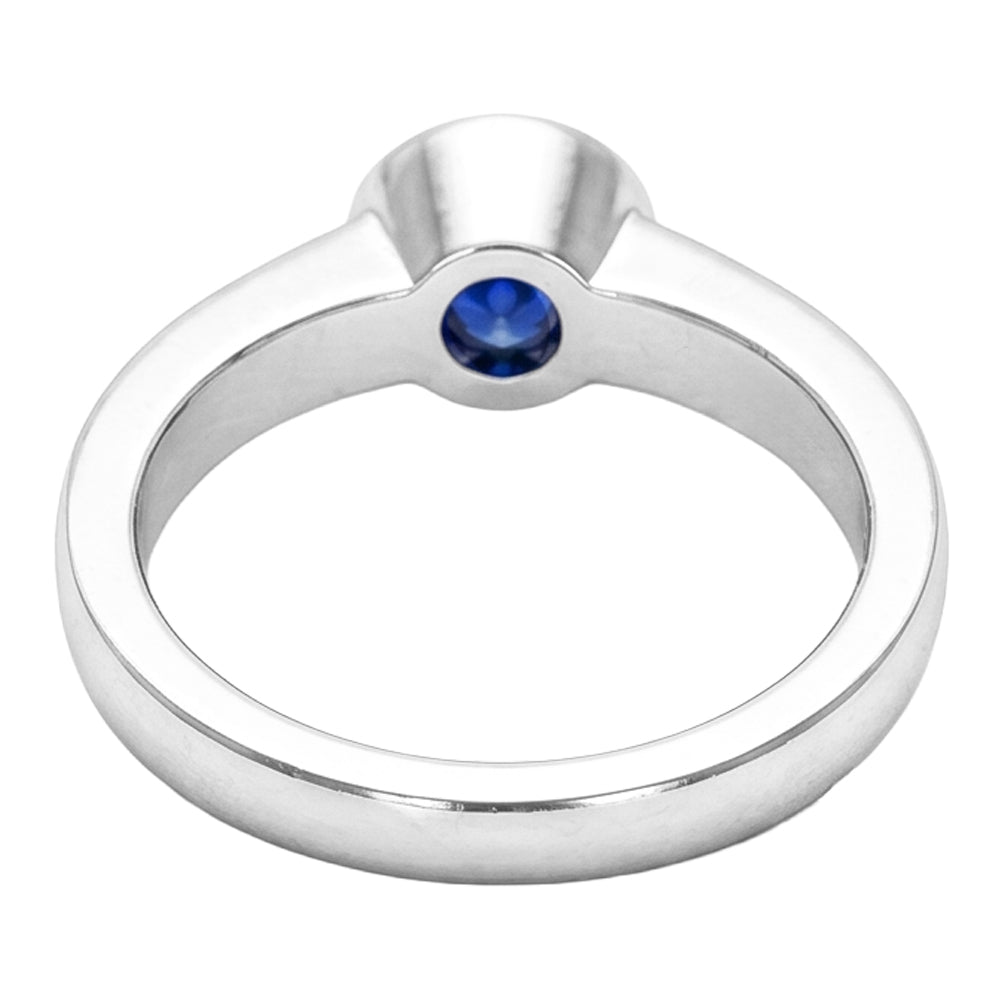 Weißgold Aus der Erde Abgebauter Natürlicher Diamantring 2 Karat Runde Lünette Set Blauer Saphir Edelstein