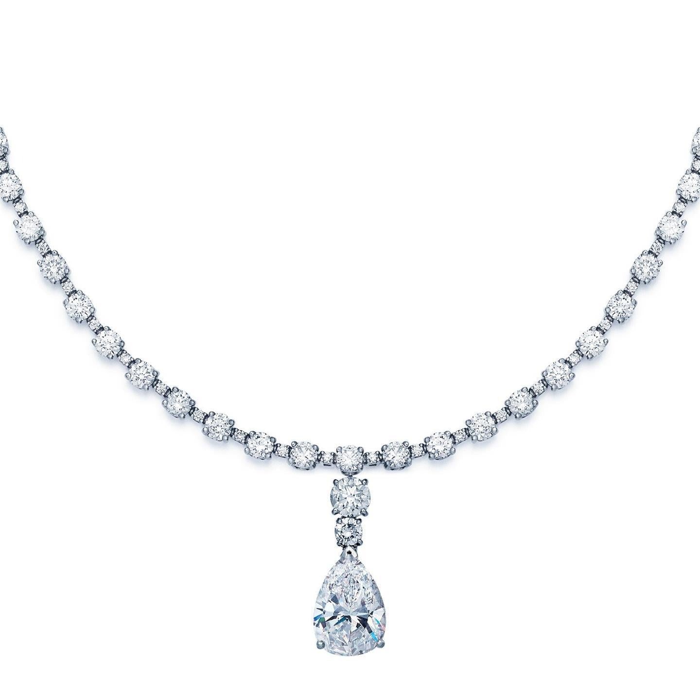 Weißgold Damen Schmuck Birne & Runde Echt Aus der Erde Abgebauter Natürlicher Diamant Halskette 16.50 Karat