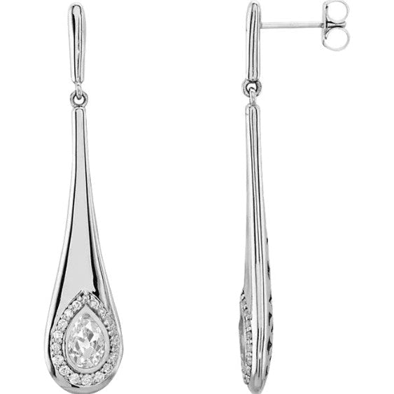 Weißgold-Echt Diamant-Ohrringe mit Lünette und 3 Karat Birne im Altschliff