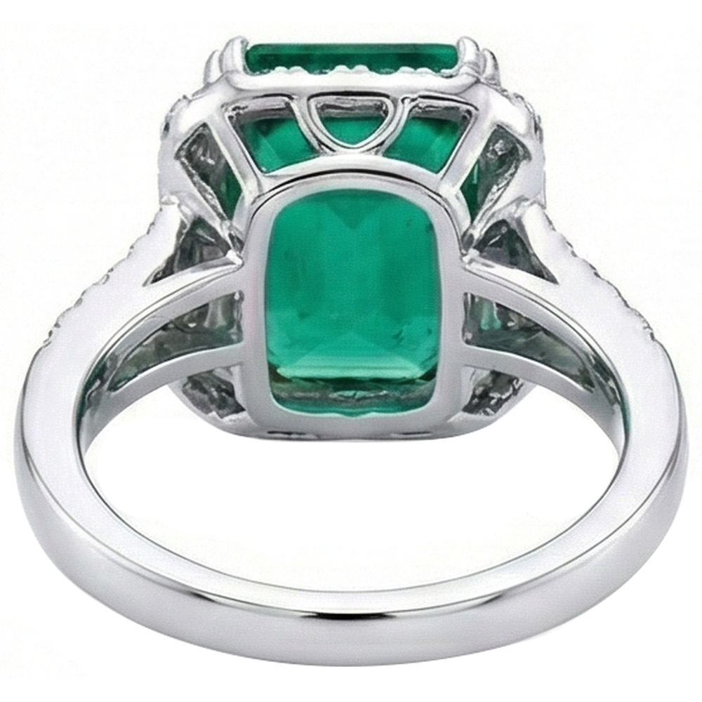Weißgold Grüner Smaragd & Aus der Erde Abgebauter Natürlicher Diamant Schmuck 5,80 Karat Edelsteinring