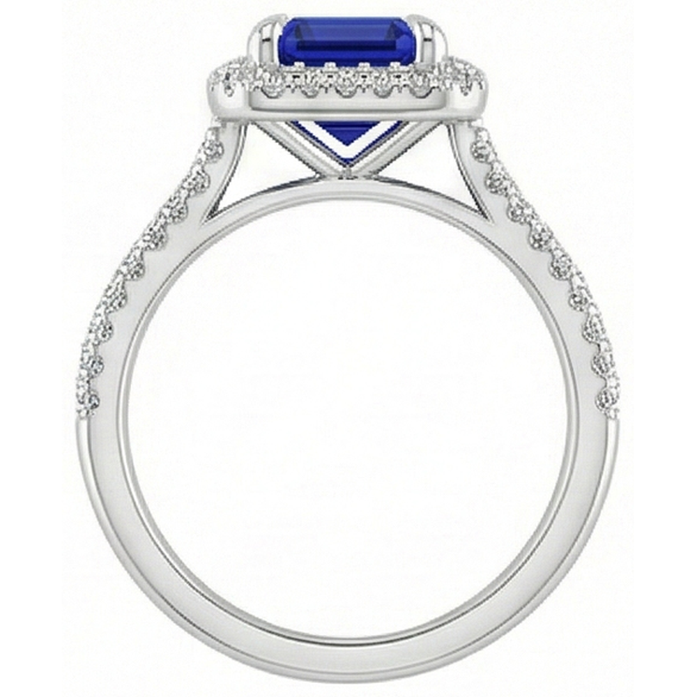 Weißgold Halo Ring Smaragd Sri Lanka Saphir & Aus der Erde Abgebauter Natürlicher Diamant 4,50 Karat