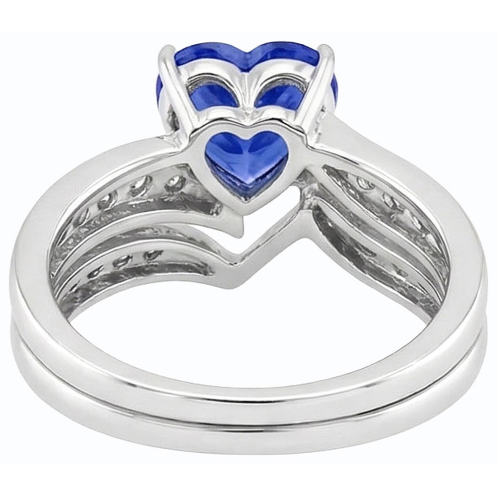 Weißgold-Natürlicher Diamant ( nicht im Labor gezüchtet )-Verlobungsring mit blauem Saphir, 4 Karat