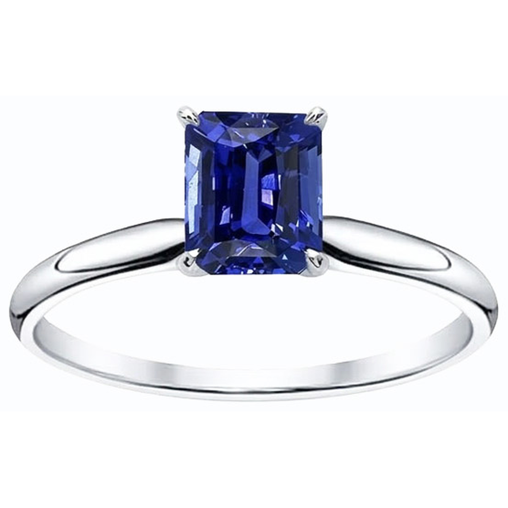 Weißgold Solitaire Smaragd Natural Blue Saphir Ring 2 Karat