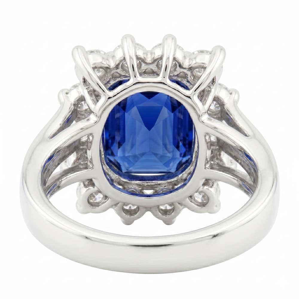 Weißgold Sri Lanka Saphir Kissen Aus der Erde Abgebauter Natürlicher Diamanten Ring 6 Ct