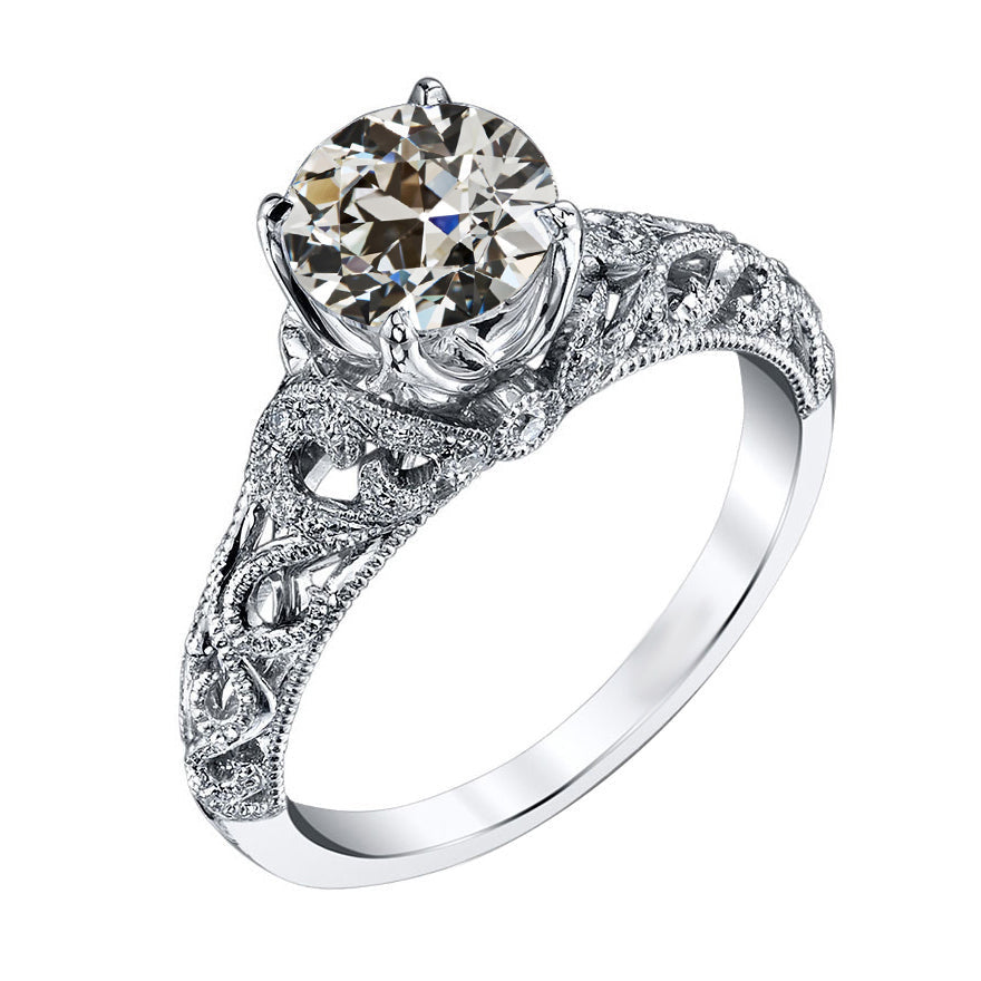 Antik-Kissen-Schliff Diamant Ring in 14K Weißgold – Hauptansicht