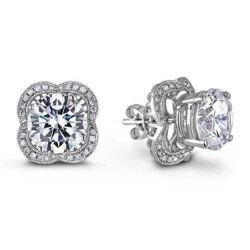 Wunderschöner 3.64 Karat runder Natürliche Diamant Damen Ohrstecker Halo Ohrring Weißgold