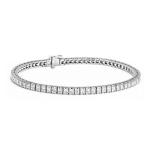 Wunderschönes Princess Natürliche Aus der Erde Abgebauter Natürlicher Diamant Tennisarmband Weißgold 7 Karat