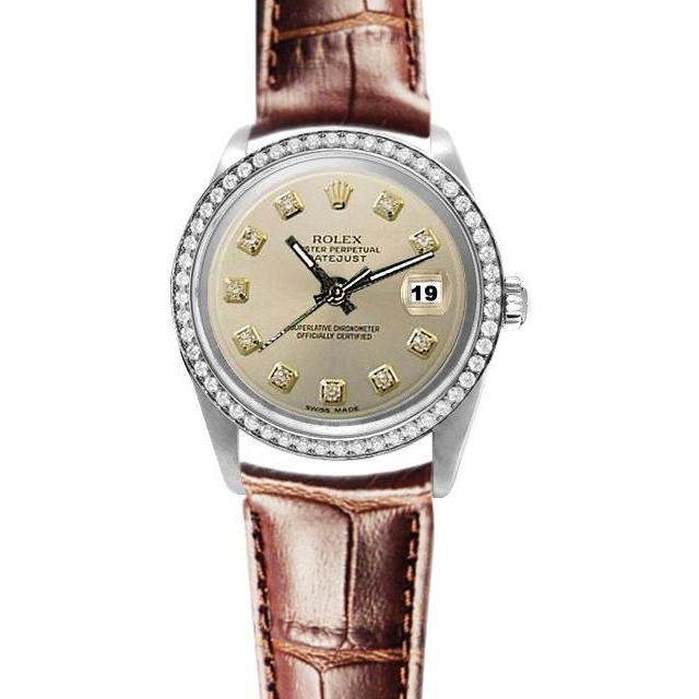 Zifferblatt Diamant Rolex Datejust Uhr Lederband Oyster Perpetual
