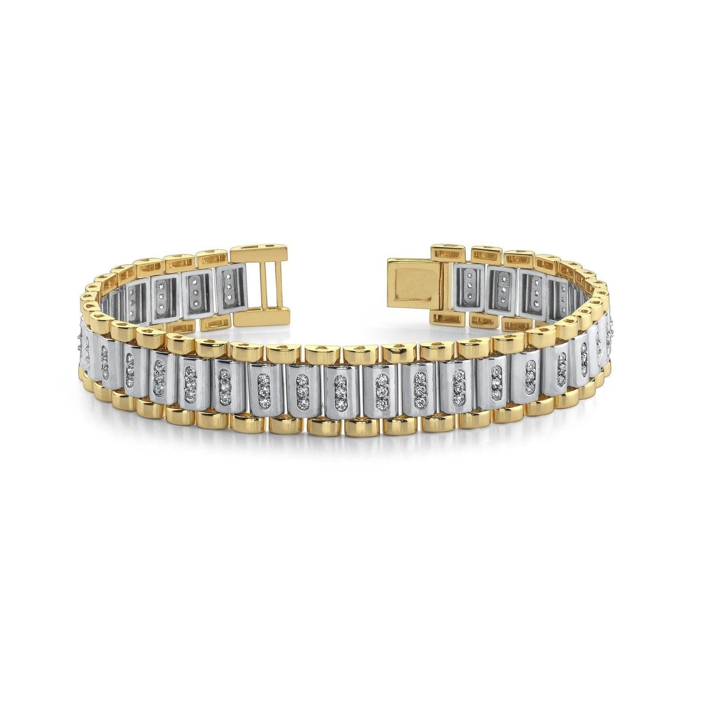 Zwei Farbiges Gold 14K 1,85 Karat Kleine Rund Schliff Echt Diamanten Herren Armband