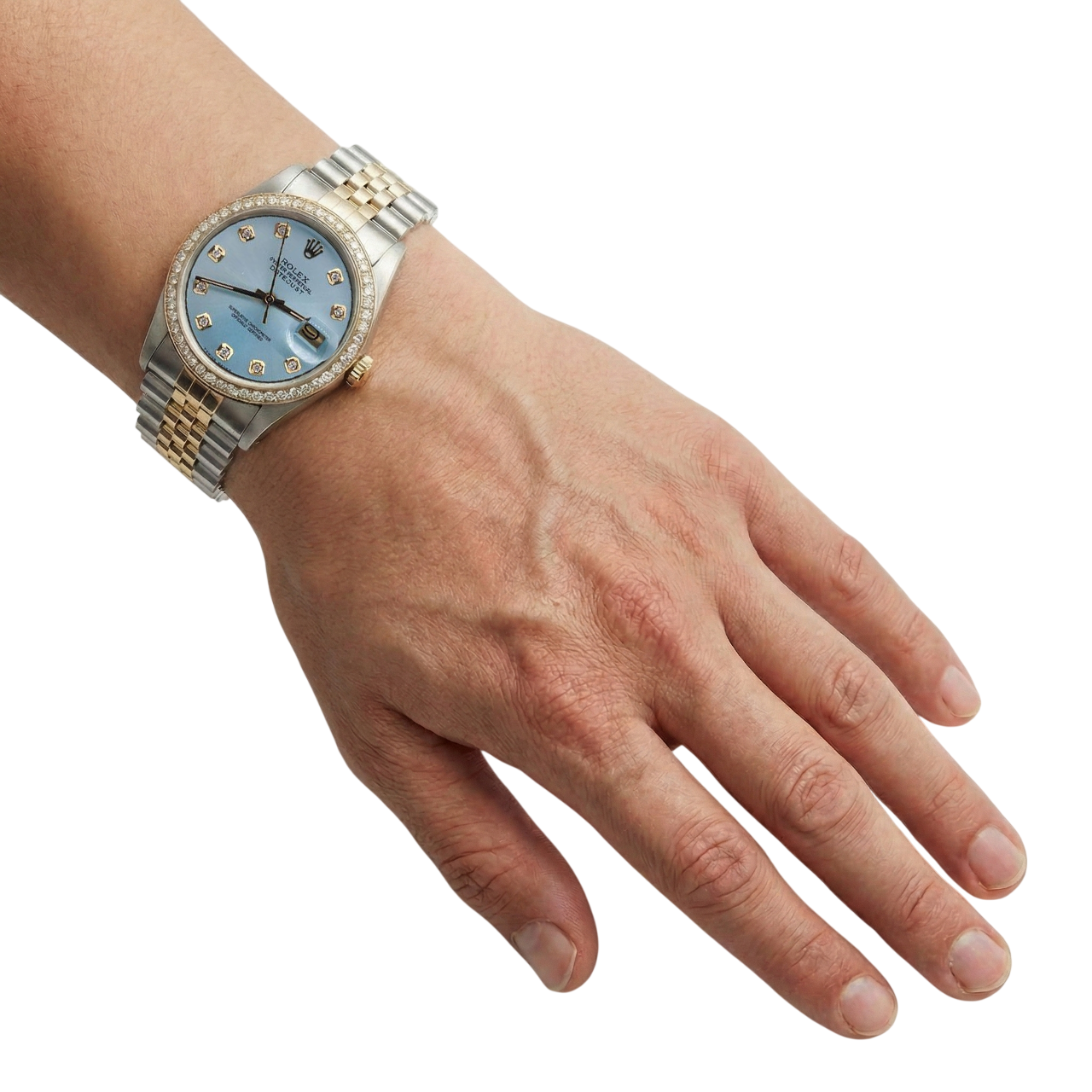 Zweifarbige Jubilee-Uhr mit Lünette, Diamant-Zifferblatt, Rolex Datejust SCHNELLES EINSTELLEN