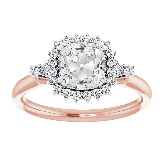 Zweifarbiger Halo-Ring rund & Kissen alter Bergmann Echt Diamants 7.50 Karat