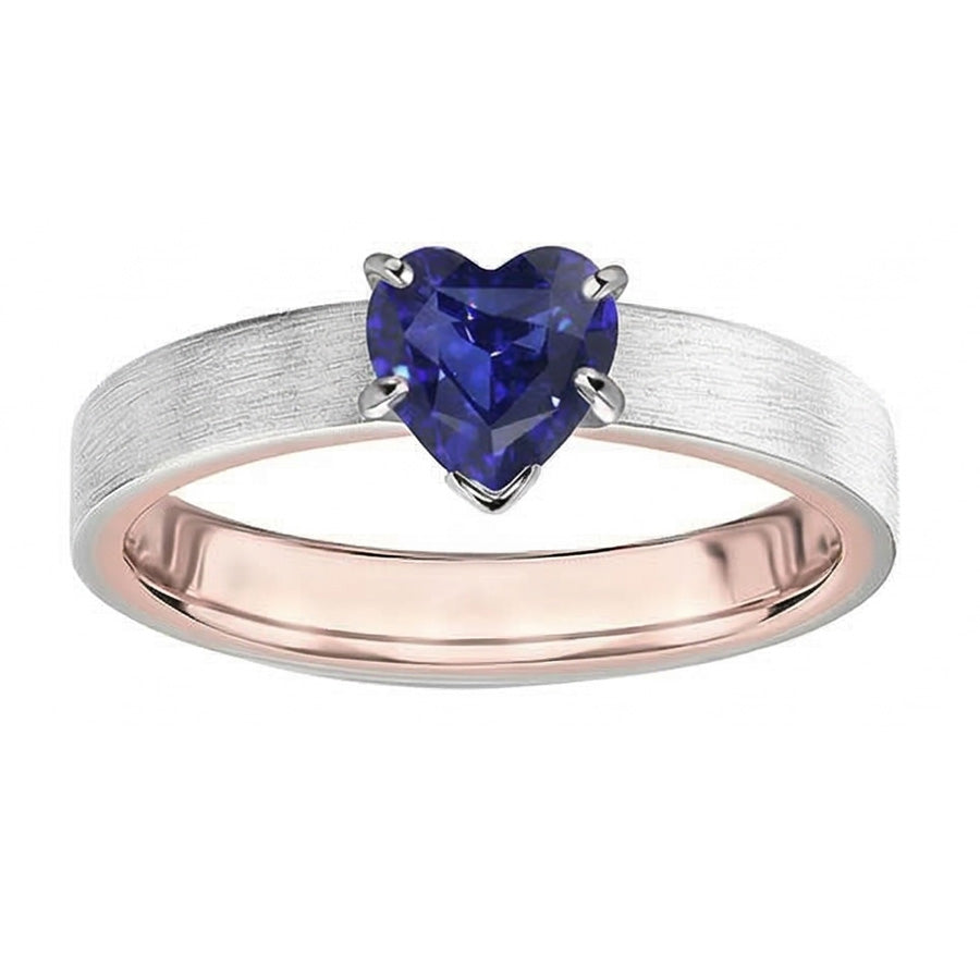 Zweifarbiger Solitär-Herz-Tiefblauer Saphir-Ring 1,50 Karat