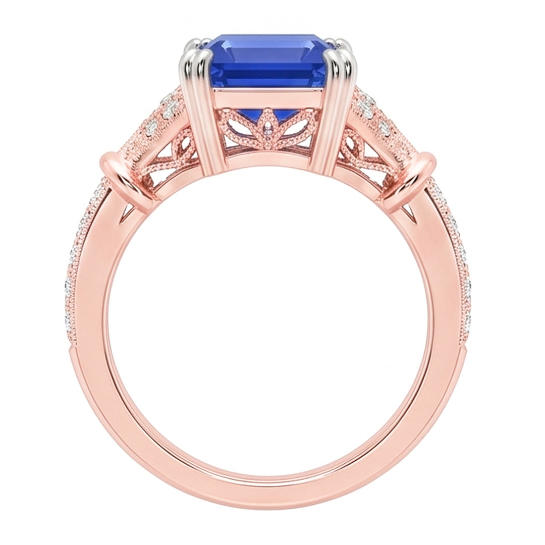 Zweifarbiger runder Natürlicher Diamant ( nicht im Labor gezüchtet )-Vintage-Stil Saphir-Verlobungsring 3 Karat