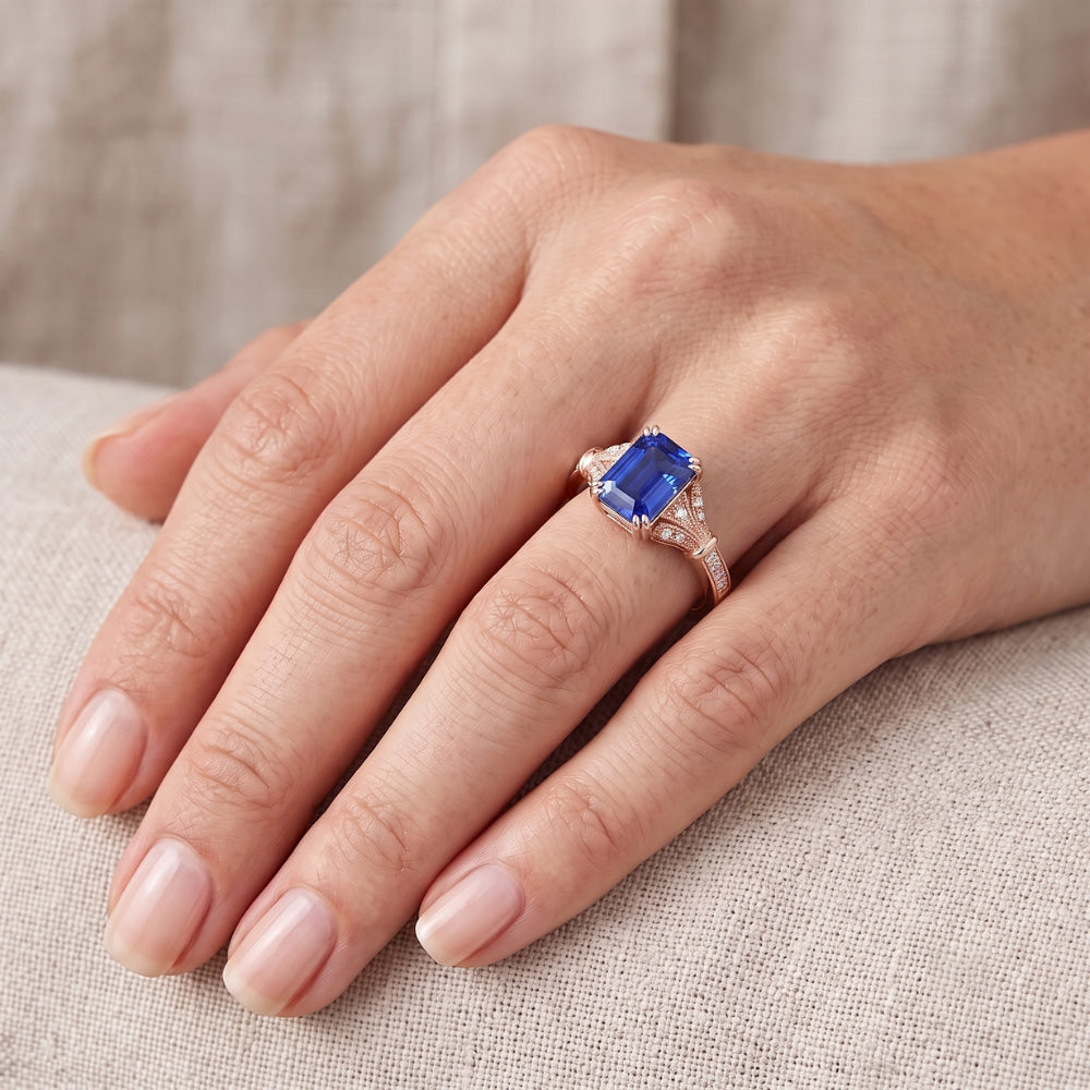 Zweifarbiger runder Natürlicher Diamant ( nicht im Labor gezüchtet )-Vintage-Stil Saphir-Verlobungsring 3 Karat