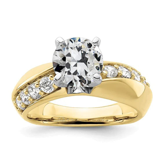 Zweifarbiger runder alter Minenschliff Echt Diamantring Krappenset 3 Karat Gold
