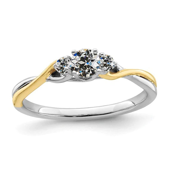 Zweifarbiges 3 Stone Runden Old Cut Echt Diamant Ring Twisted Shank 1.50 Karat