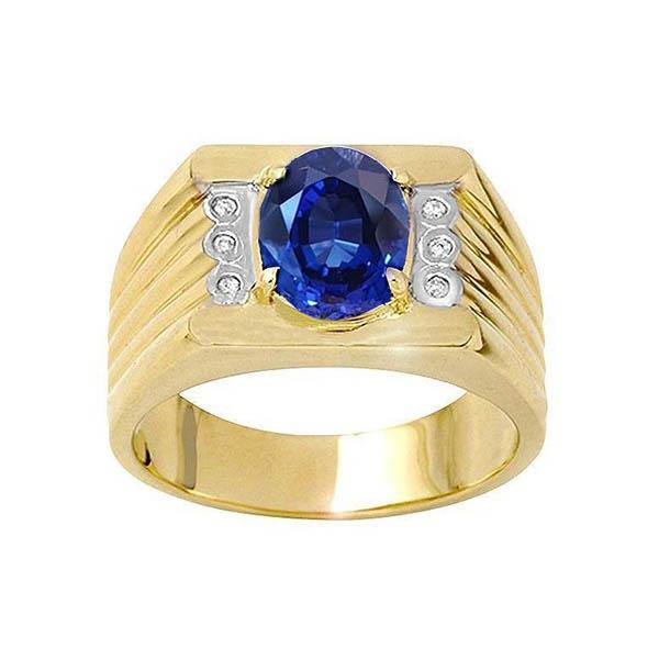 Zweifarbiges Gold 14K Ovaler Saphir & Runder Aus der Erde Abgebauter Natürlicher Diamant Ring 2.31 ct.