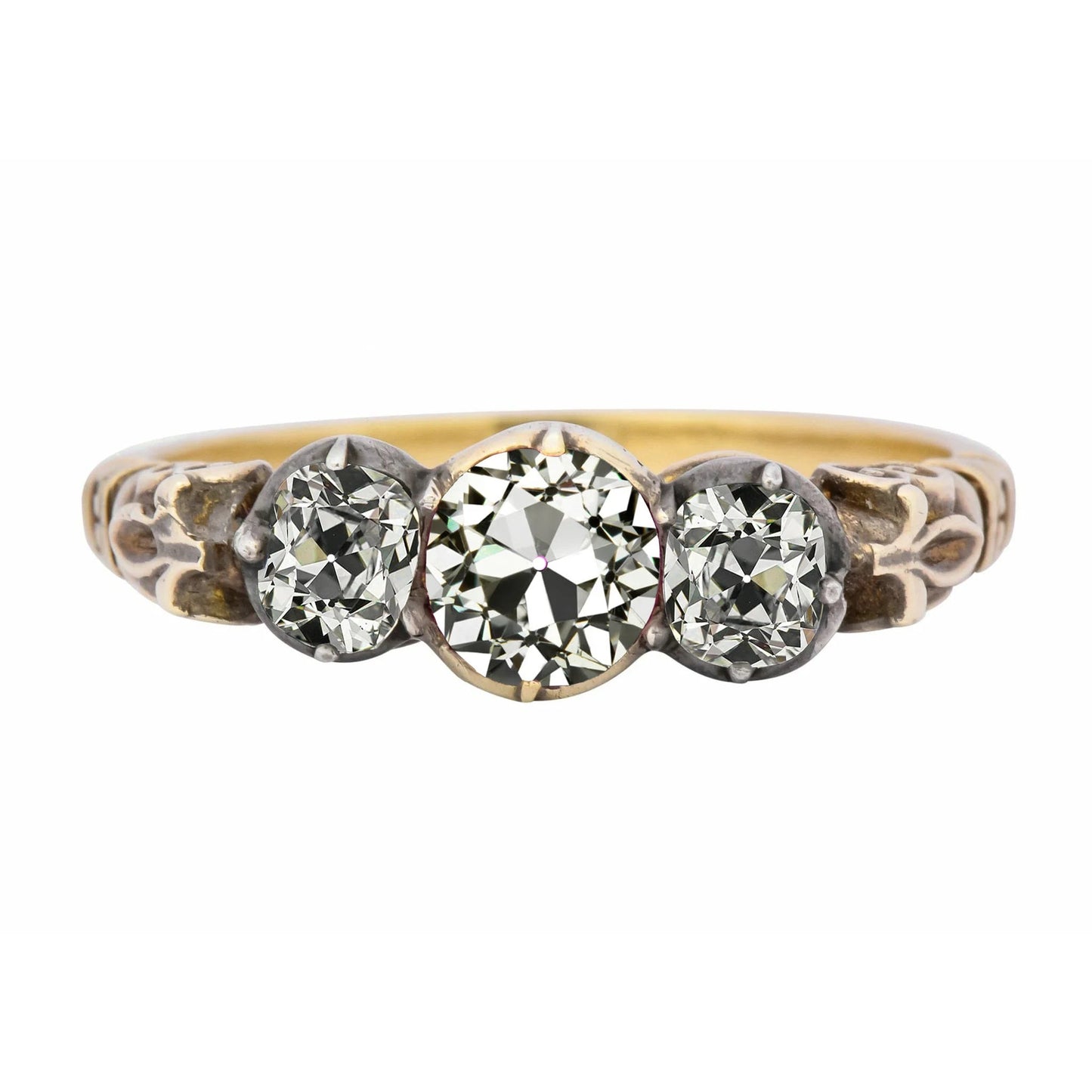 Zweifarbiges Gold 3 Steine Old Mine Cut Echt Diamantring 4.50 Karat Filigran