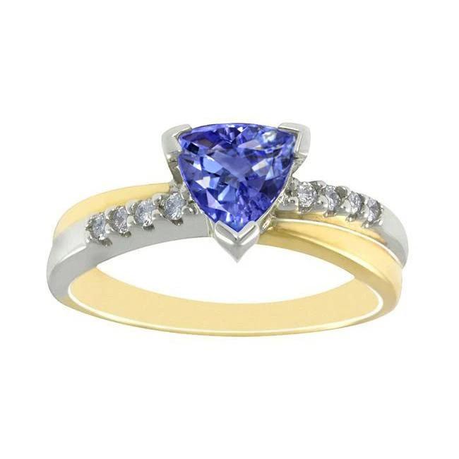 Zweifarbiges Gold Trillion AAA Tansanit & Runde Aus der Erde Abgebauter Natürlicher Diamanten Ring 2,60 Karat