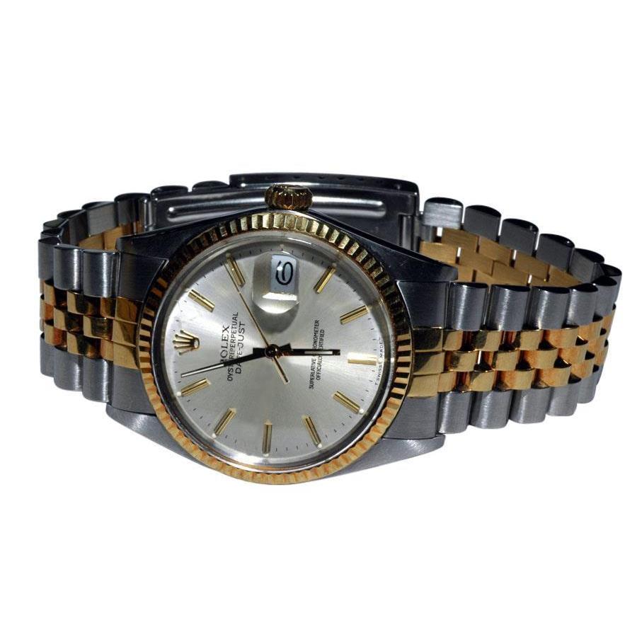 Zweifarbiges Rolex Datejust-Uhrenarmband für Herren mit silbernem Stick-Zifferblatt