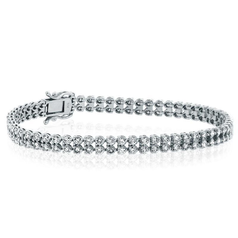 Zweireihiges Echt Diamantarmband mit Rundschliff 5,60 Karat Weißgold 14K
