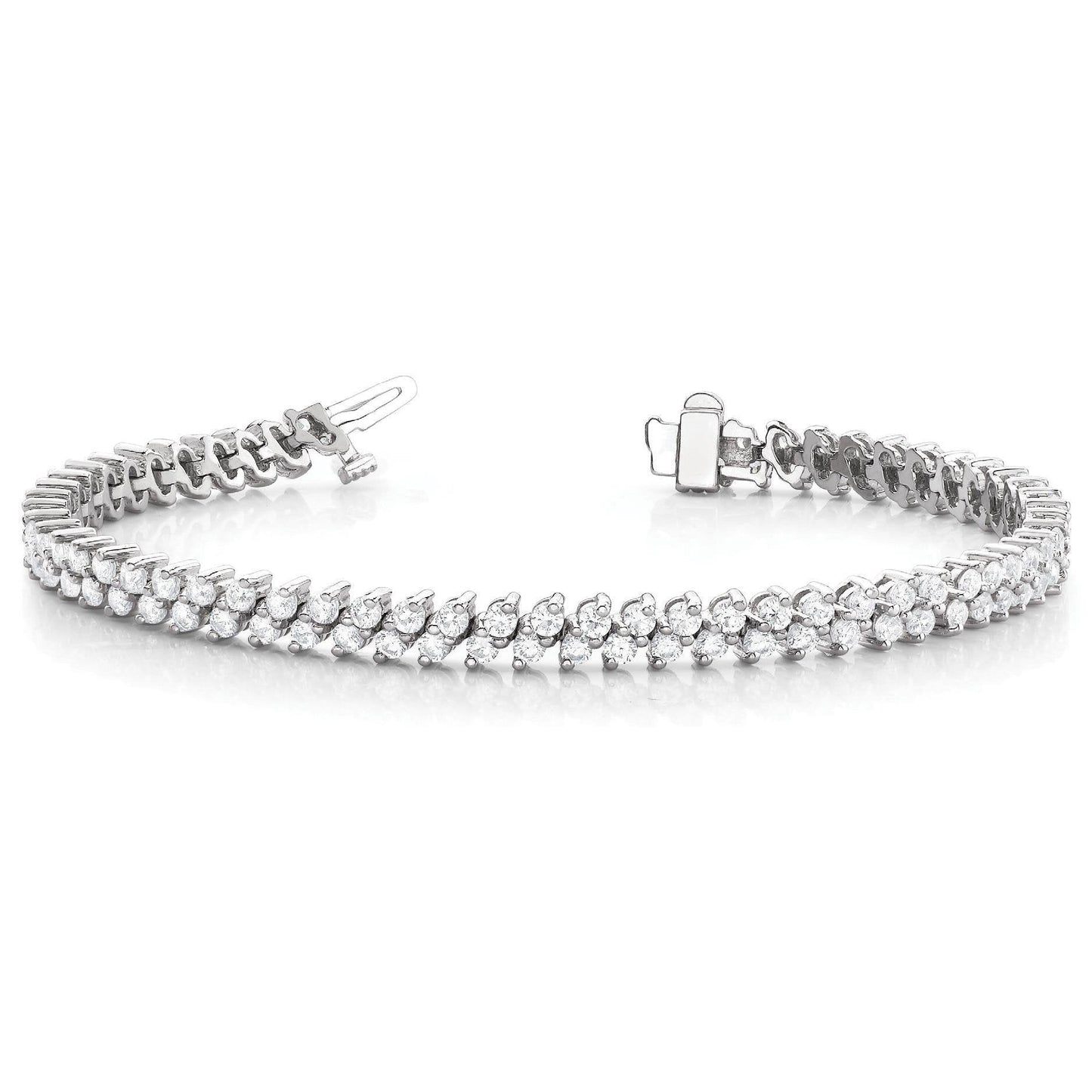 Zweireihiges Tennisarmband Echt Rund Schliff Diamant 5 ct. WG 14K