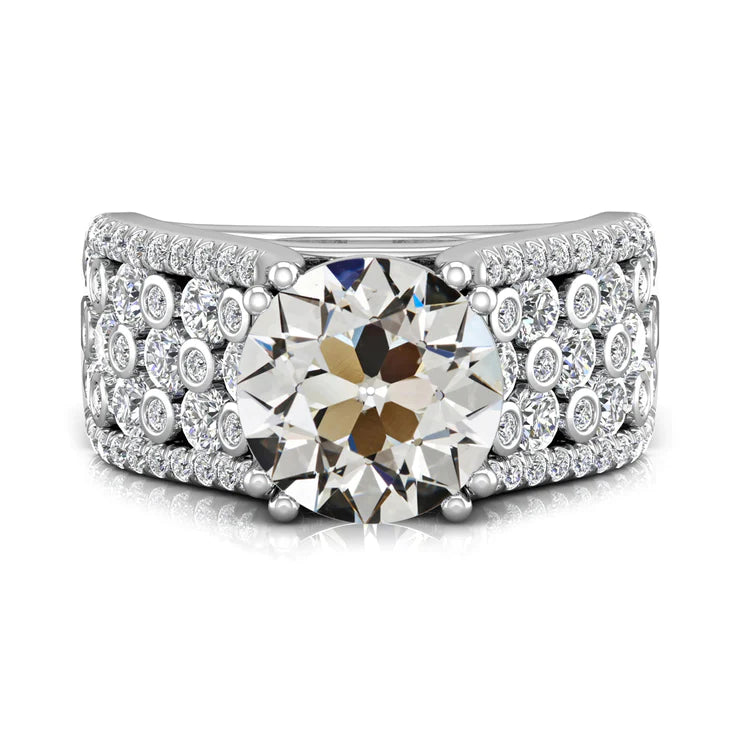 alter Bergmann Echt Diamant Ehering mehrreihig Akzente Krappen Satz 7.50 Karat