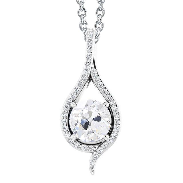 alter Bergmann Runder Echt Diamantanhänger mit Rutsche und Kette 3 Karat Gold-Zinken-Set