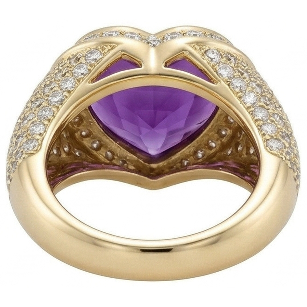 Amethyst Herzform Schmuckstein-Ring in 14 Karat Gelbgold – Detailansicht